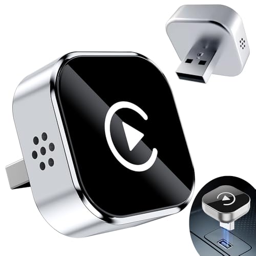 BIZOI 2 en 1 Adaptador CarPlay Inalámbrico, CarPlay Cableado a Inalámbrico Sin Esfuerzo, Bluetooth V5.3 Conexión Estable, USB A/C, Plug and Play para iPhone iOS 10+ & Android Auto, Plata