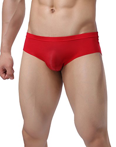 Yateen Mens Traceless Underwear Ice Silk Briefs Red #TOP2