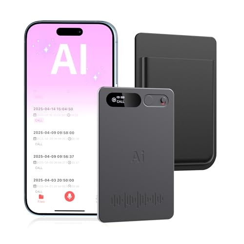 KI Diktiergerät mit Schwarzem Gehäuse, KI-gestützte Transkription und Zusammenfassung, Unterstützung Mehrerer Sprachen, App-Steuerung, 64 GB Speicher, Geeignet Für Meetings, Vorlesungen, Anrufe