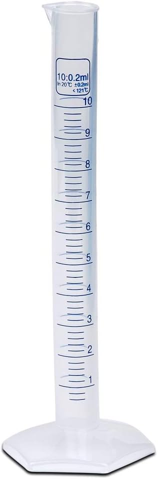 10ml Plastic Graduated Cylinder, Printed Graduations, Single Metric Scale, Polypropylene, Karter Scientific 237I3 (Single)