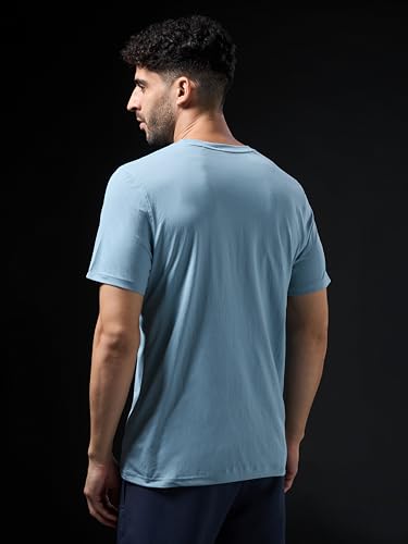 Image of TECHNOSPORT Men's Slim Fit Solid Crew Neck T-Shirt, Cotflex Quick Dry Wrinkle Resistant Polyester Sports Tee for Gym, Running, Training, Sports