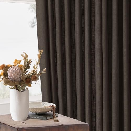Image of TWODRAPES Dark Chocolate Pinch Pleated Linen Curtains 2 Panels for Living Room Bedroom Memory Training Shaped Semi Sheer Pleat Drapes with Hooks Rings Light Filtering Window Curtain 40x45