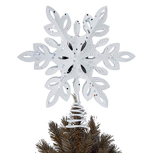 Yeahome Snowflake Christmas Tree Topper, Lighted Christmas Tree Topper Snowwhite Christmas Treetop With Snowflake Projector Lights For Christmas Tree Decorations #TOP1