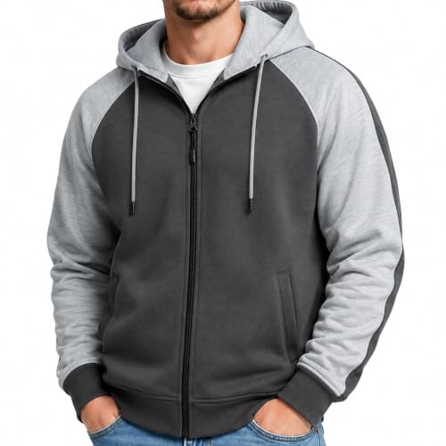 Image of MANTORS Mens Fleece Jackets Contrast Hoodies Lightweight Sweatshirt Color Block Jacket Coats