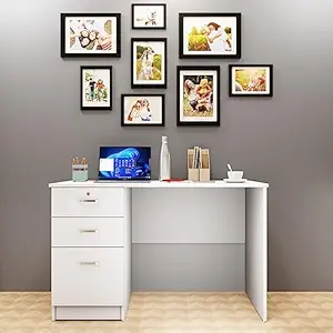 VIKI Engineered Wood Computer Table, Study Table, Desks with 3 Drawers for Adults/Students, Office Home | NOKLAK | Frosty White, 120W x 75H x 40D | 1 Year Warranty
