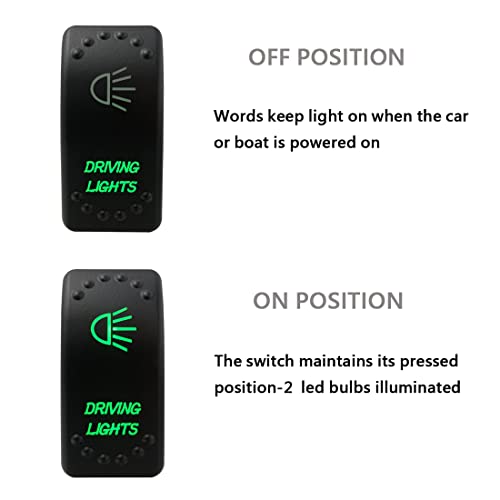 Image of Green Backlit Rocker Switch 5 Pin ON-Off Laser Etched Button Switch with Wires for Car Marine Boat UTV 20A /12V 10A /24V (Driving Lights)