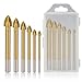HOMEIDOL 6pcs Titanium Coated Glass Drill Bits Set 4 Cutting Edges Cross Spear Head Drill for Ceramic Tile Marble Mirror and Glass, 4mm 5mm 6mm 8mm 10mm 12mm