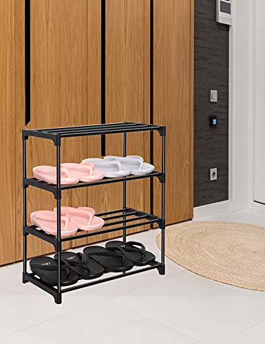 Lnyzqus Upgrade 4-Tier Small Shoe Rack, Metal Stackable Kids Shoe Shelf Storage Shoe Stand Organizer For Closet Entryway Hallway,Zapateras Organizer For Shoes(Black) #TOP1