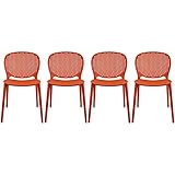 2xhome Set of 4 Dark Orange Contemporary Modern Stackable Assembled Plastic Chair Molded Back Armless Side Matte Dining Room Living Designer Outdoor Garden Patio Balcony Work Office Desk Kitchen