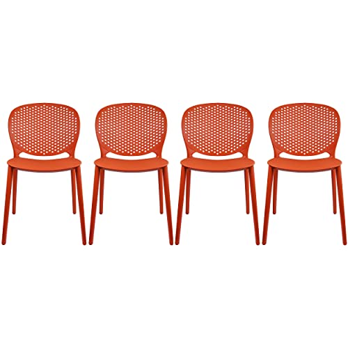 2xhome Set of 4 Dark Orange Contemporary Modern Stackable Assembled Plastic Chair Molded Back Armless Side Matte Dining Room Living Designer Outdoor Garden Patio Balcony Work Office Desk Kitchen