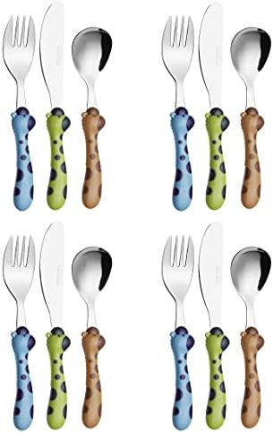 Exzact Children's Cutlery Stainless Steel 12pcs/ Kids Cutlery/Toddler Flatware - 4 x Forks, 4 x Dinner Knives, 4 x Spoons - BPA Free - Dishwasher Safe