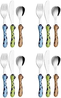 Exzact Children's Cutlery Stainless Steel 12pcs/ Kids Cutlery/Toddler Flatware - 4 x Forks, 4 x Dinner Knives, 4 x Spoons - BPA Free - Dishwasher Safe