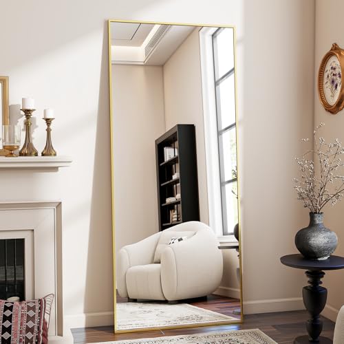 Image of BEAUTYPEAK Full Length Mirror, 71 inchx26 inch Standing Hanging or Leaning Against Wall Floor Mirrors Body Dressing Wall-Mounted for Living Room, Bedroom with Aluminum Alloy Thin Frame, Gold