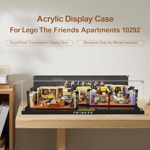 Acrylic Display Case for Lego Friends Apartments 10292 Building Set, Dustproof Display Box, Clear Acrylic Plate with Base & HD Painted Background (BOX ONLY ,MODEL NOT INCLUDED)