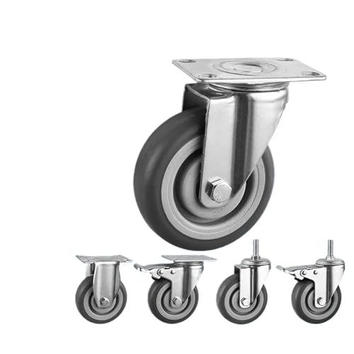 Roulettes TPR de 3/4/5" lot de 4 roues pivotantes gris moyen pour caisse de transport