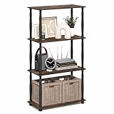 Furinno Turn-N-Tube Storage Shelves, 4-Tier Open Frame Book Shelf, Standing Corner Shelf, Toolless Open Shelves, Classic Tubes, for Organization and Storage, Living Room, Home Office, Amber Pine