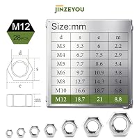 28 Stück M12 Muttern Set, M12 Muttern Edelstahl 304 Sechskantmuttern für Schrauben Unterlegscheiben Gewindestangen – Ansicht 2