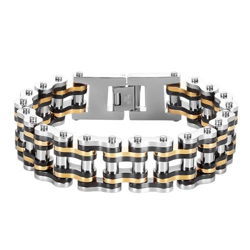 heavy-duty and sturdy men's motorcycle chain, bicycle chain, stainless steel men's bracelet, vacuum plated 14K gold electroplated black in the furnace
