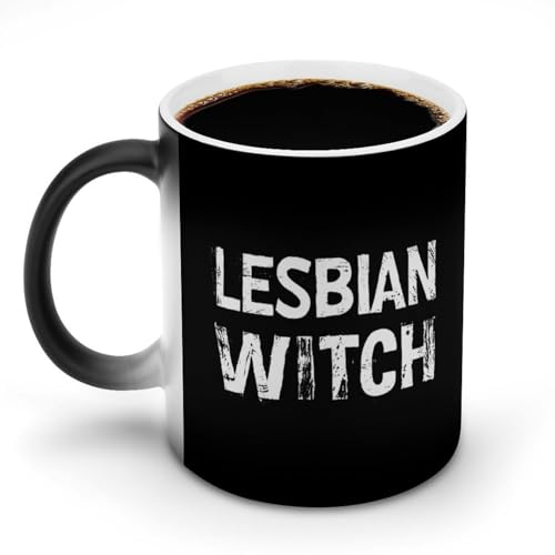 KWQDOZF Taza de café divertida con diseño de bruja lesbiana que cambia de color para hombres y mujeres KWQDOZF Taza de café divertida con diseño de bruja lesbiana que cambia de color para hombres y mujeres