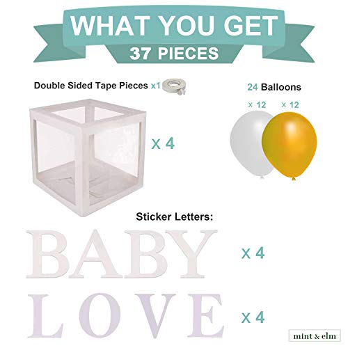 Mint & Elm Baby Shower Decorations For Girls And Boys, Clear Boxes With Balloons, Birthday Decorations, Gender Reveal Box For Balloons, 37 Pieces (Gold) #TOP1