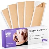 AWD Silicone Scar Sheets for Scar Removal - Silicone Scar Tape for Surgical Scars, C Section, Keloid, Tummy Tuck Tape - Silicone Skin Patches After Surgery Must Haves (5 Pcs, 1.2” x 6”), Nude