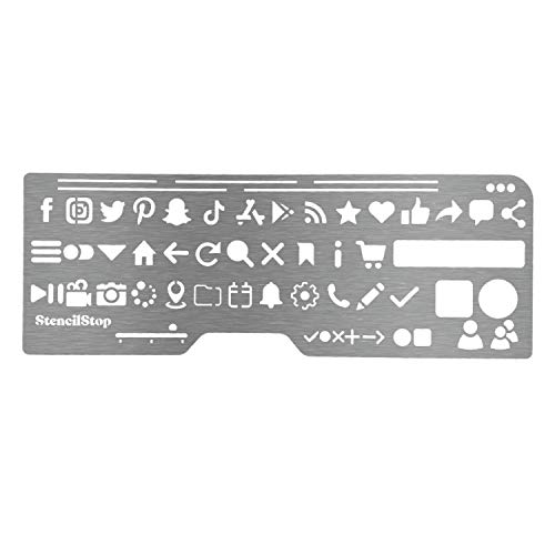 Stencil Stop UX Web Design Stencil - 2021 Social Media Icons, Stainless Steel, Reusable Template for UI Design, UX Stencil, Bullet Journaling