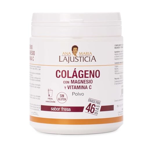 Ana Maria Lajusticia - Colágeno con magnesio y vit c – 350 gramos (sabor fresa) articulaciones fuertes y piel tersa. Regenerador de tejidos con colágeno hidrolizado tipo 1 y 2.