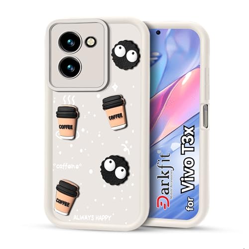 Image of Back Case Cover Compatible with Vivo T3x 5G | Cute Fun Cartoon Ball 3D Coffee Silicone Case | Body Protection | Camera Protection | Shock Proof | Color White | Pack of 1