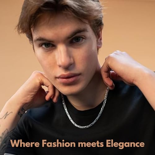 QUADRI Figaro Sterling Silver Chain for Men, 5mm Italian Link Necklace, 16-30 Inch, 925 Sterling Silver Diamond-Cut, Cadena de Plata 925 para Hombre, Made in Italy, Gift Box Included2