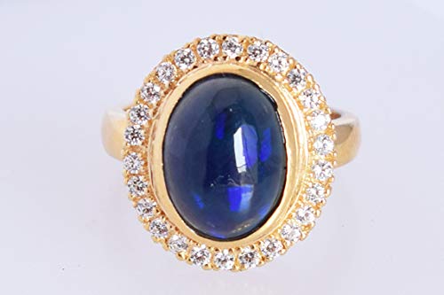 Bague opale noire argent plaqué or anti ternissement - 4