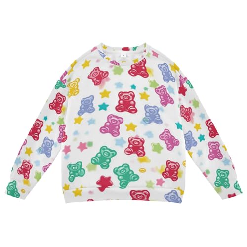 JUNZAN Colorful Gummy Bears Candies Jelly Sweets Little Kids Hooded Sweatshirt Crewneck Boys Sweat Shirt Camping 4T