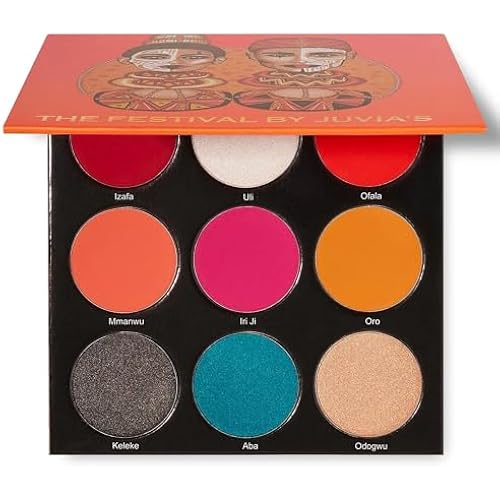 Juvia's Place Palette The Festival - Bold Coral, Red, Glittery Neutrals, Shades of 9, Bold and Fiery Palette, Pigmented Makeup Palette Eye Color & Shine