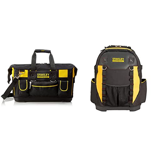 STANLEY FATMAX Open Mouth Rigid Tool Bag with Storage Compartment, Multi-Pockets Storage Organiser & 1-95-611 Fatmax Tool Backpack with seprate compartments