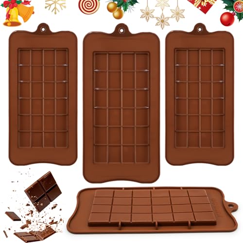 4 Piezas Molde de Chocolate Silicona, Molde Tableta Chocolates Reutilizables sin BPA, Moldes para Chocolate de Praliné DIY, Adecuados para Navidad y Regalos, Resistentes al Calor de -40 °C a +230 °C