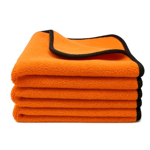 Kemes Lot de 3 chiffons secs en microfibre pour voiture - 600 g/m² - 4 fois absorbants - Chiffon de polissage pour voiture et ménage - Chiffon en microfibre pour polissage - 30 x 30 cm - Orange