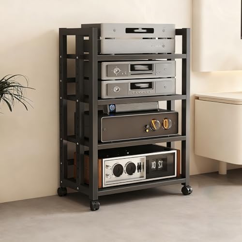 Costruzione Robusta con Telaio Acciaio Rinforzato--Questo robusto mobile per impianto stereo presenta un telaio in acciaio rinforzato di qualità industriale con piedini di base solidi, offrendo una base anti-vibrazione per i vostri componenti audio sensibili e il giradischi, garantendo prestazioni stabili per il vostro impianto hifi.