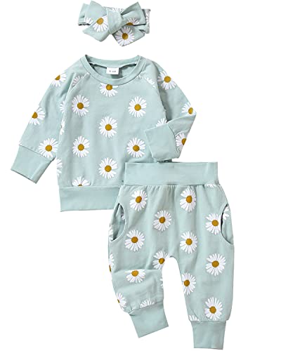 Image of Yvowming Newborn Baby Girl Clothes Long Sleeve Pullover Sweatshirts Tops Pants Outfits
