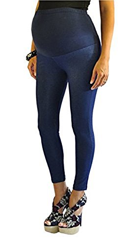FuturaLondon Mallas de algodón de longitud completa por encima del vientre para maternidad con aspecto vaquero, azul, 36