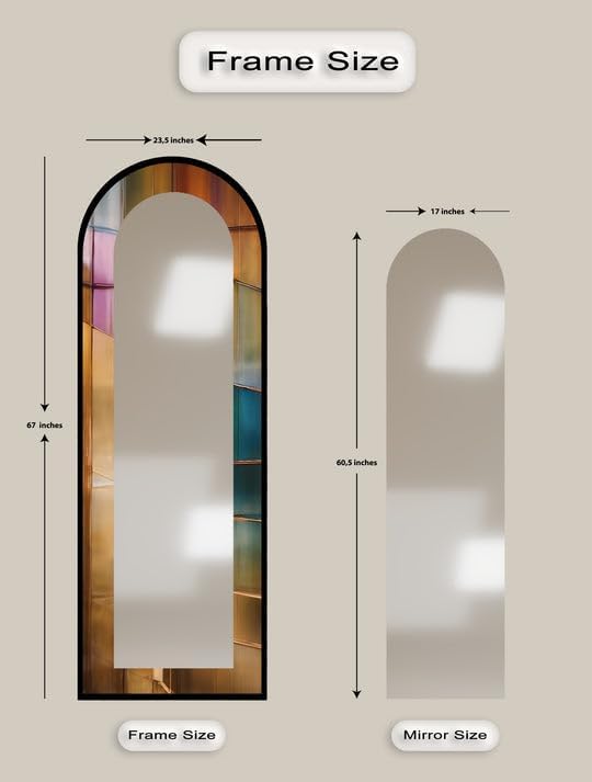 23,5’’W x 67’’H Multicolor Reflective - Full Lenght Floor Mirror Arched Full Lenght Mirror - Arch Full Body Stained Floor Mirror with Black Frame with Silver Frame