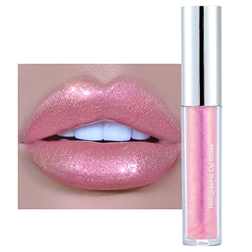 Metallic Lipstick Pink Lip Gloss Glitter Lipgloss Non-Stick Cup Lipstick Pink Long-Lasting, Liquid Lipgloss for Shiny And Sparkle (#04)