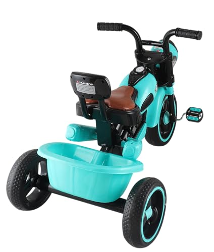 Image of JoyRide Ninja Plug N Play Durable Kids /Pedal Baby Tricycle, Storage Basket, Leather Seat, Led Headlight, Music for 18 Months to 5 Years Boys /Girls /Carrying Capacity Upto 30 Kgs Aqua Green