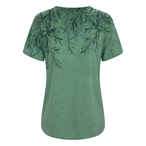 Mokingtop T Shirts For Women,Women's Leopard Print Tops Loose V Neck Short Sleeve Blouses With Pocket Workout Women Fit Casual Women, Yy01#Green, X-Large #TOP3