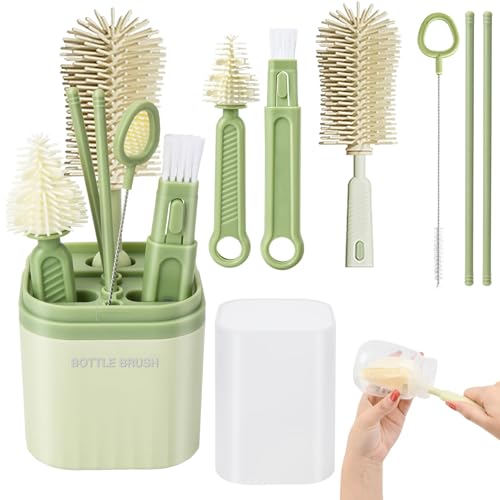 Cepillo para Biberones, Set de Cepillos de Silicona para Lavar Biberones 6 en 1, con Limpia Popotes, Cepillo para Pezones y...