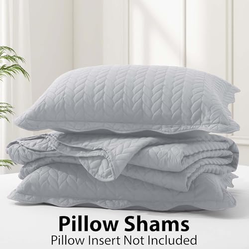 IR Imperial Rooms Queen Quilt Bedding Set Size (90" x 96") + 2 Pillow Shams (20" x 26"+ 2") - 3 Pcs All Season Lightweight Reversible Microfiber Coverlet Embossed Quilt Bedspread (Silver)