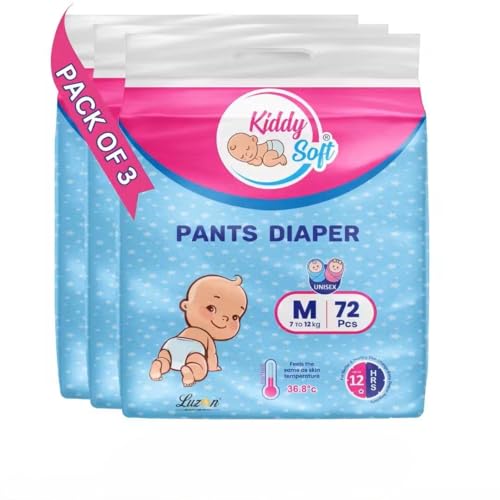 Image of KiddySoft Baby Diaper Pants with 5 Layer All Night Leakage Protection & Quick Absorbency (M - 72, Pack of 3)