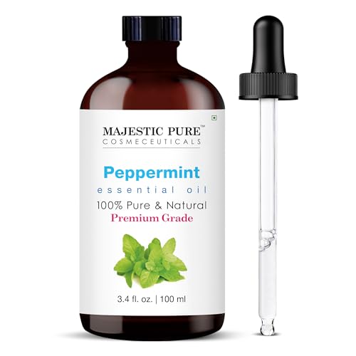 Majestic Pure Essential Oil with Glass Dropper - 100% Pure and Natural - Essential Oils for Diffuser, Aromatherapy, Soap and Candle Making, Peppermint Essential Oil, Peppermint Oil, 3.4 Fl Oz