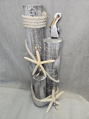 Pelicanonwoodpilingsnauticalstatuewithhangingstarfishcoastaldecorforporchgardenorpoolsidemarinebirdsculpturenauticaldecor  Urban Country Home Decor Pelican on wood pilings nautical statue with hanging starfishcoastal decor for porch garden or poolside marine bird sculpture nautical decor  urban country home decor