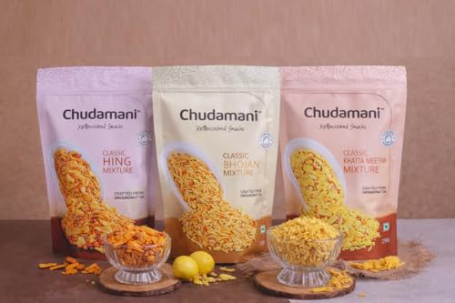 Image of Chudamani Kettlecooked Snacks Combo Pack-3 (250gm) Classic Hing Mixture, Bhojan Mixture, Khatta Meetha, Crispy & Spicy, Famous Indori Cooked Snacks Namkeen