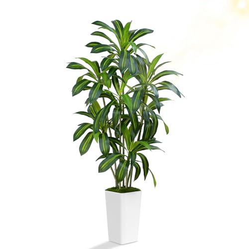 ZEEOZE Plante Artificielle Dracaena 180cm Fausse Plante Interieur avec Grand Planteur Blanc pour Plantes Artificielles Interieur Exterieur Plante Artificiel pour Decoration Maison Bureau Jardin Deco