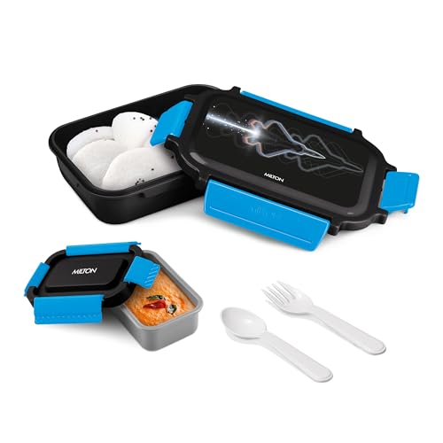 Image of MILTON Super Sherry Tiffin Lunch Box for Kids Boys & Girls with Leak-Proof Inner Container| Food Grade,BPA Free,Compact & Durable Snacks Box for Kids I Plastic Spoon & Fork, 780 ml, Black
